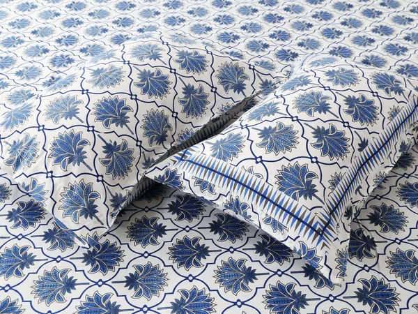Blue_Cotton_Lotus_Harmony_Double_Bedsheet_With_Pillow_Cover_120X120_Cm